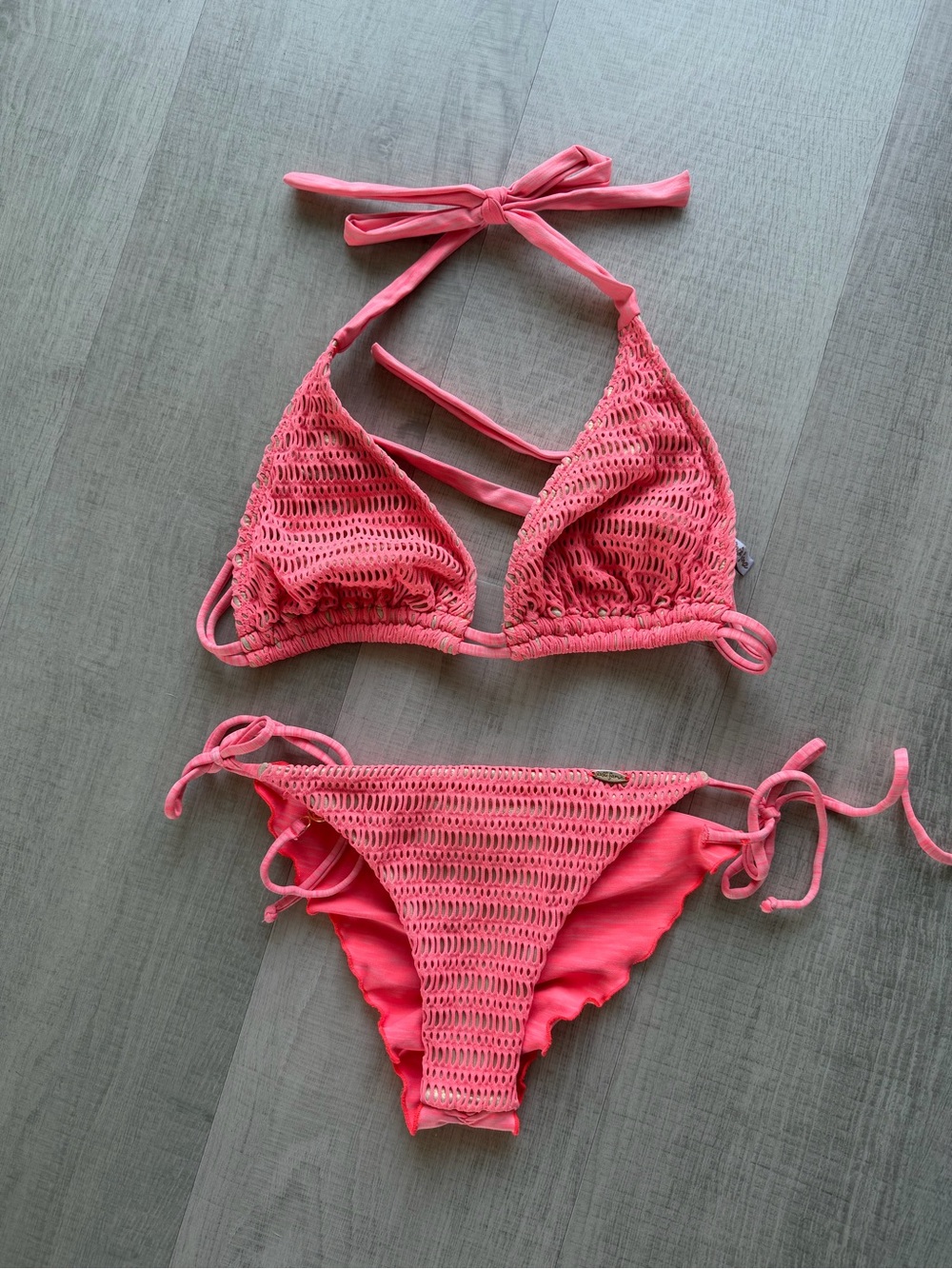 Luli Fama Coral-Pink Strappy Bikini set